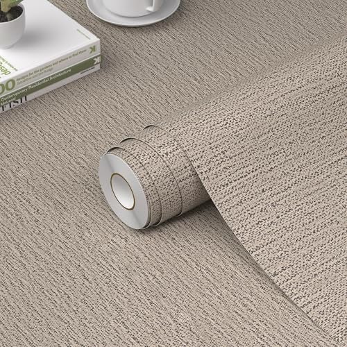 WADILE Grasscloth Peel and Stick Wallpaper 15.7in x 78.7in, Textured Contact Paper for Cabinets, Faux Linen Wall Paper Pull and Stick, Fabric Vinyl Wallpaper Self Adhesive Gray Yellow - Image 1