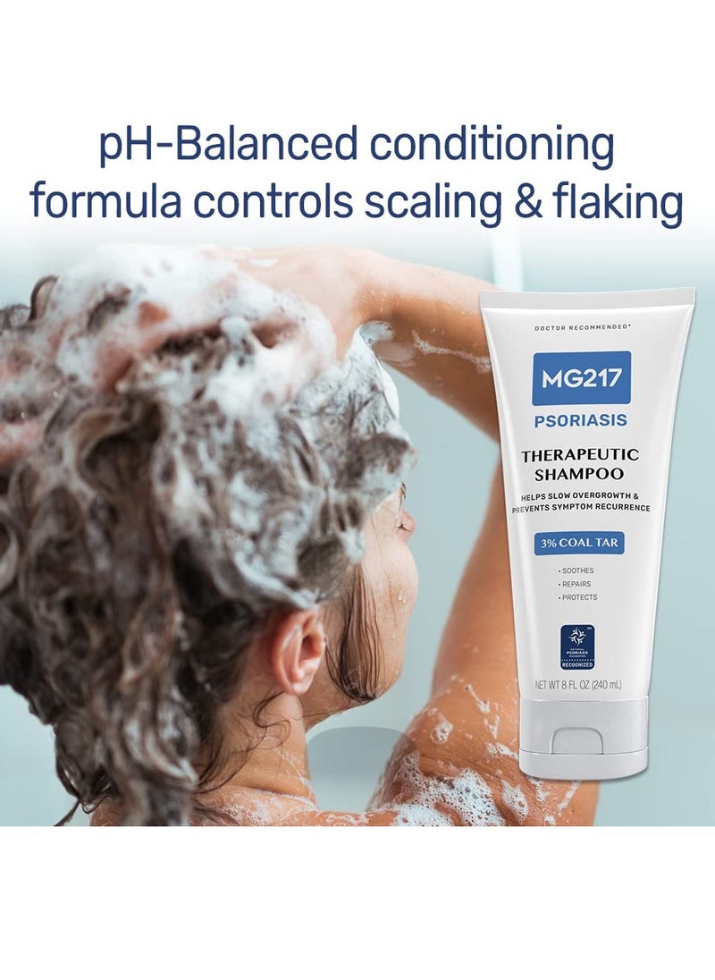 MG217 - MG217 Psoriasis Shampoo with Coal Tar, Therapeutic Scalp Treatment, Controls Itching, Scaling, Flaking, Scale Buildup, Psoriasis Scalp Treatment, 3% Coal Tar Shampoo and Conditioner, 8floz (Pack of 2) - Image 1