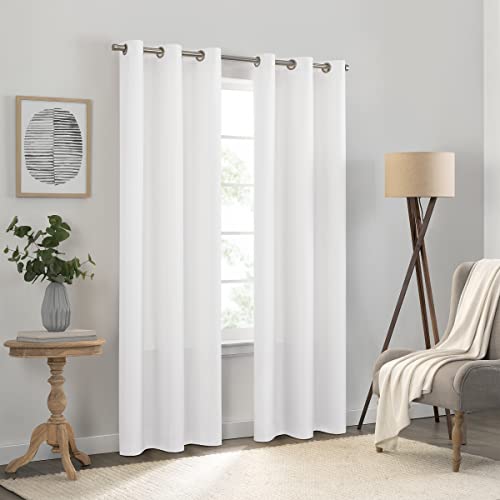 Eclipse Kendall Solid Textured Blackout Thermal Insulated Lining Grommet Window Curtain for Bedroom (1 Panel), 42 in x 84 in, White - Image 1