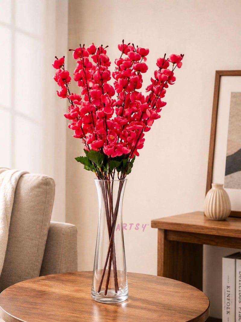 ARTSY® Artificial Flowers Bunch for Decoration Cherry Blossom, Ideal for vase, Home, Office Decor, Gifts, Craft, Artificial Plants for Decoration, Without vase, Maroon, 55 cm Height, Fabric | - Image 1