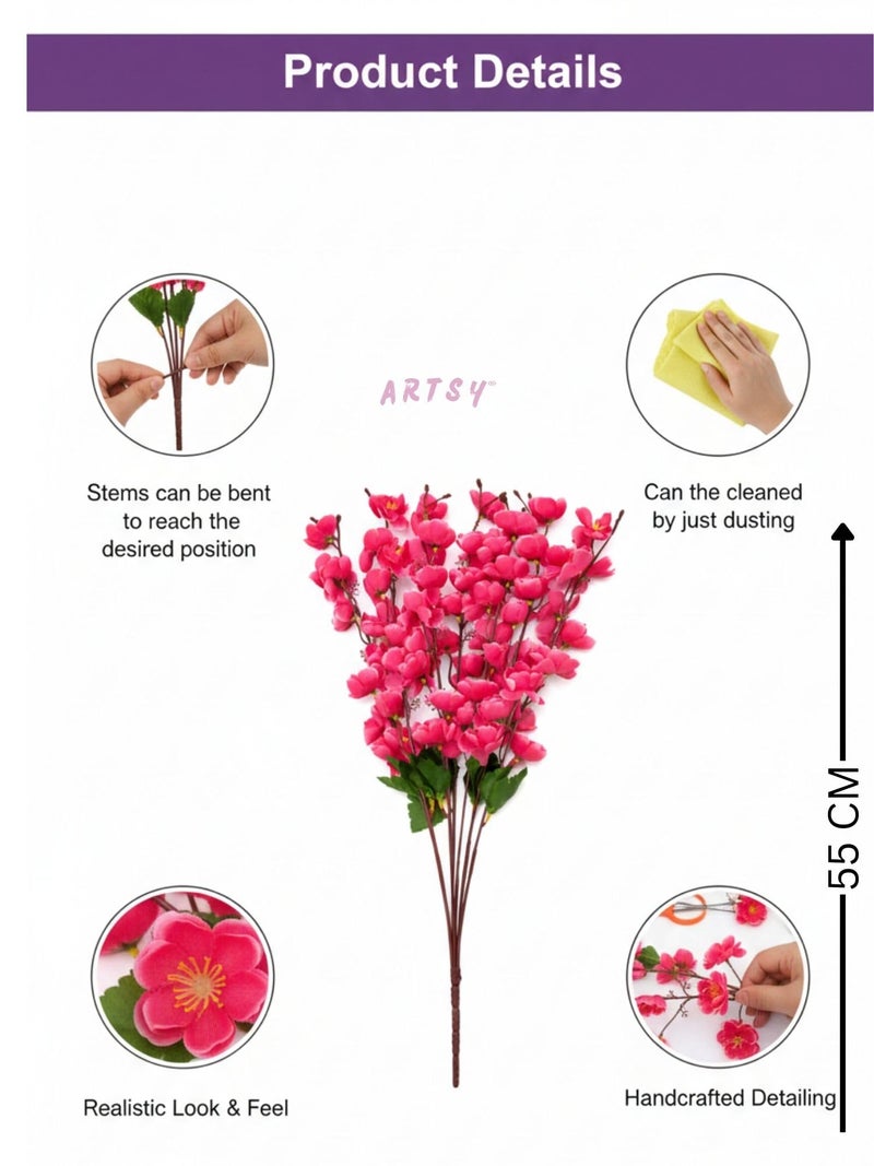 ARTSY® Artificial Flowers Bunch for Decoration Cherry Blossom, Ideal for vase, Home, Office Decor, Gifts, Craft, Artificial Plants for Decoration, Without vase, Maroon, 55 cm Height, Fabric | - Image 5