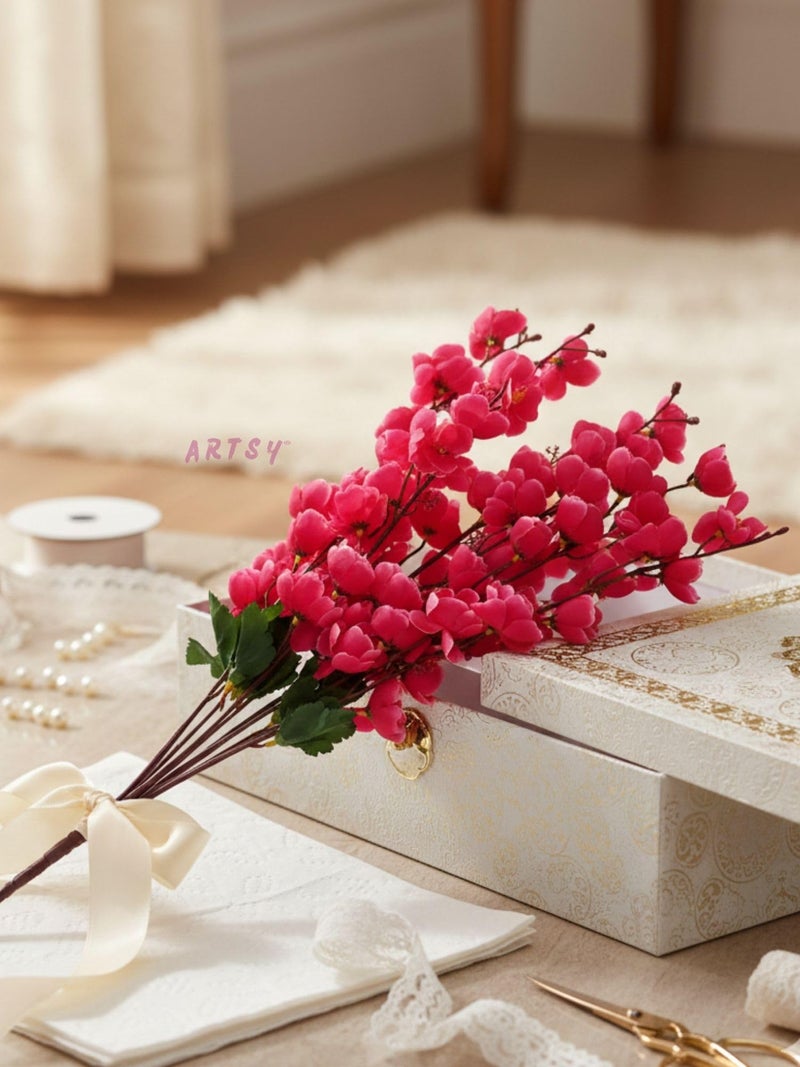 ARTSY® Artificial Flowers Bunch for Decoration Cherry Blossom, Ideal for vase, Home, Office Decor, Gifts, Craft, Artificial Plants for Decoration, Without vase, Maroon, 55 cm Height, Fabric | - Image 4