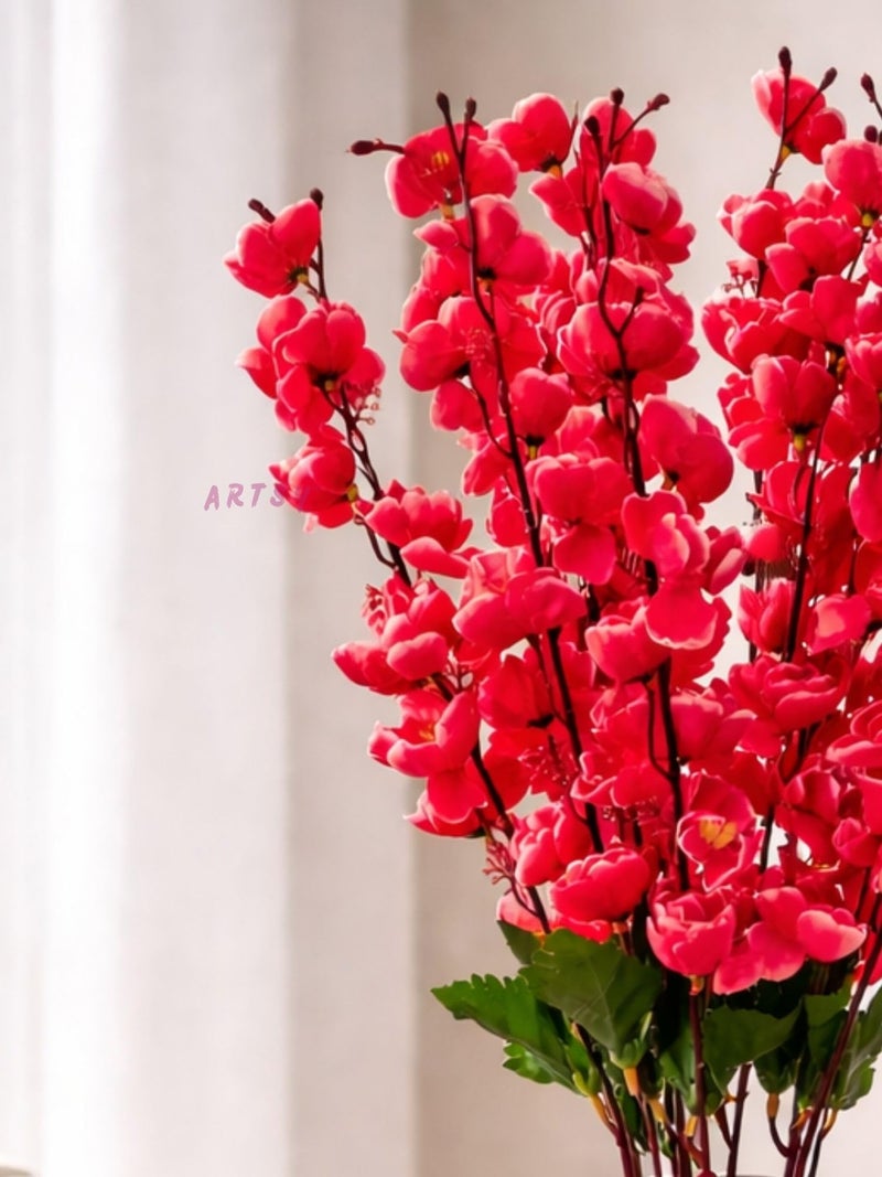 ARTSY® Artificial Flowers Bunch for Decoration Cherry Blossom, Ideal for vase, Home, Office Decor, Gifts, Craft, Artificial Plants for Decoration, Without vase, Maroon, 55 cm Height, Fabric | - Image 3