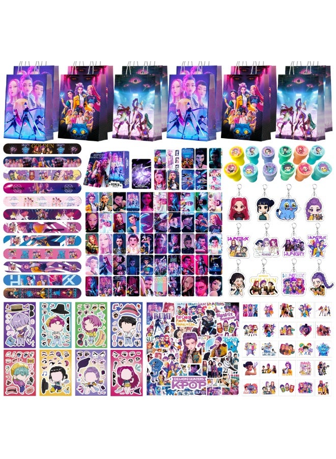 FRUITFUL PARTY 227 Pcs KPop Demon Hunters Party Favor Set for 12 Guests – Idol-Themed Gift Bundle with Slap Bands, Gift Bags, Keychains, Seals, LOMO Cards & Stickers, Temporary Tattoos, DIY Stickers, Perfect HUNTR/X Birthday Return Gifts for Ramadan Eid - Image 1