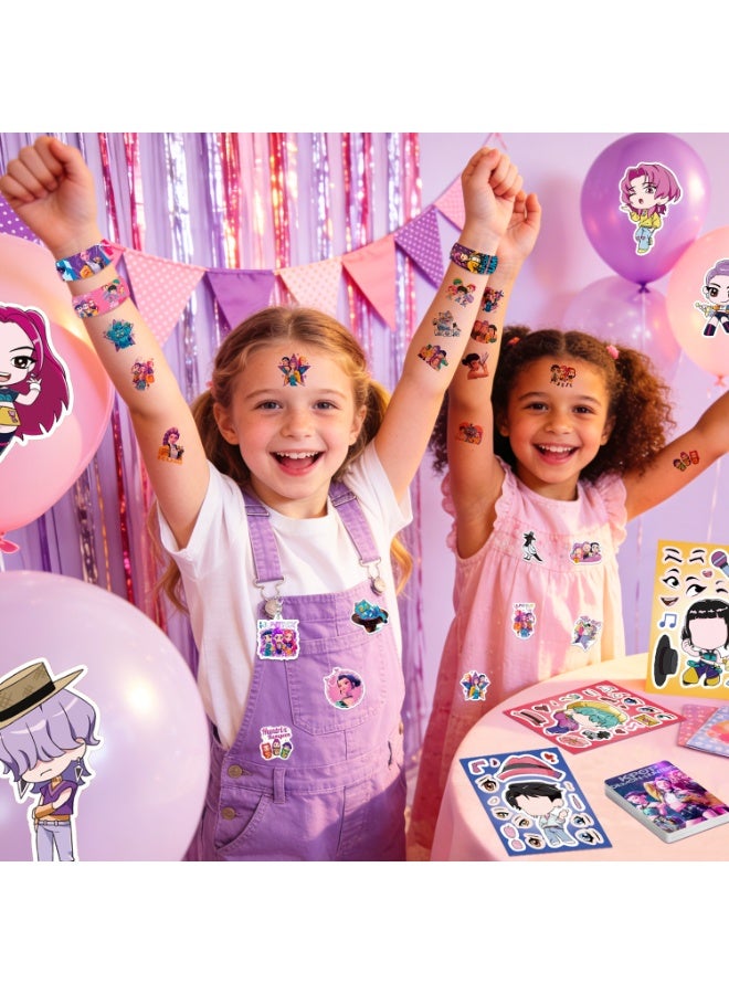FRUITFUL PARTY 227 Pcs KPop Demon Hunters Party Favor Set for 12 Guests – Idol-Themed Gift Bundle with Slap Bands, Gift Bags, Keychains, Seals, LOMO Cards & Stickers, Temporary Tattoos, DIY Stickers, Perfect HUNTR/X Birthday Return Gifts for Ramadan Eid - Image 5