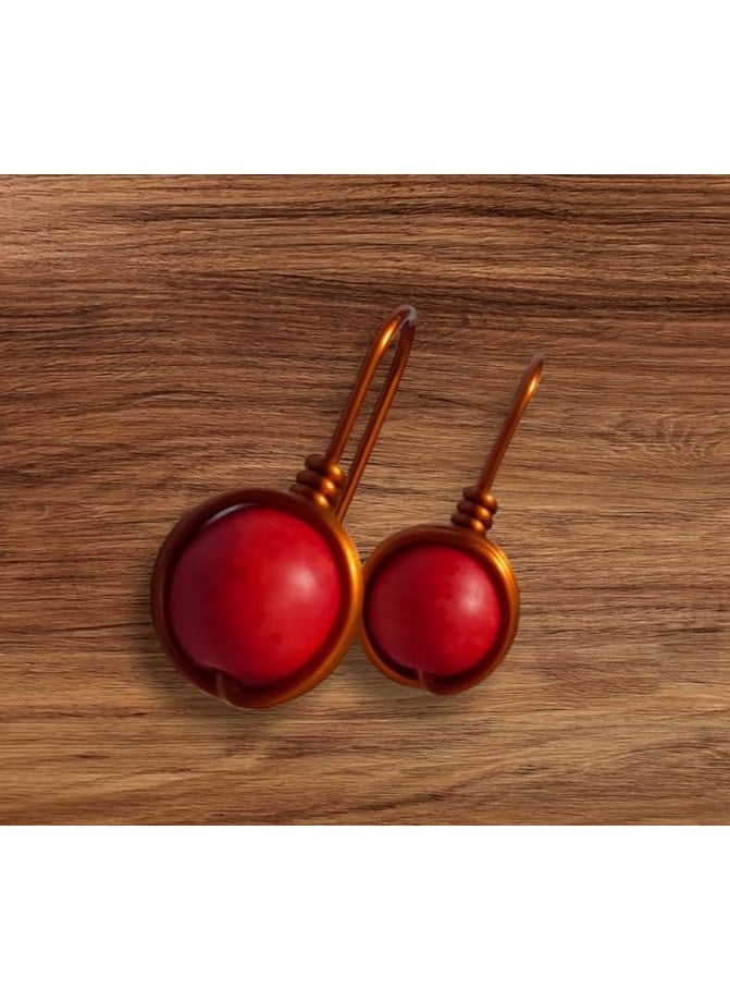 JC jimmycom Plated Copper wire and Stones Short Dangle Drop Earrings,Women earrings, earrings for women,earrings,earrings set unique,accessories,plated copper earrings  (Mallorca Red)  Length: 2.5 Cm ; Width: 1 Cm  , Weight: 4 grams  - Image 2