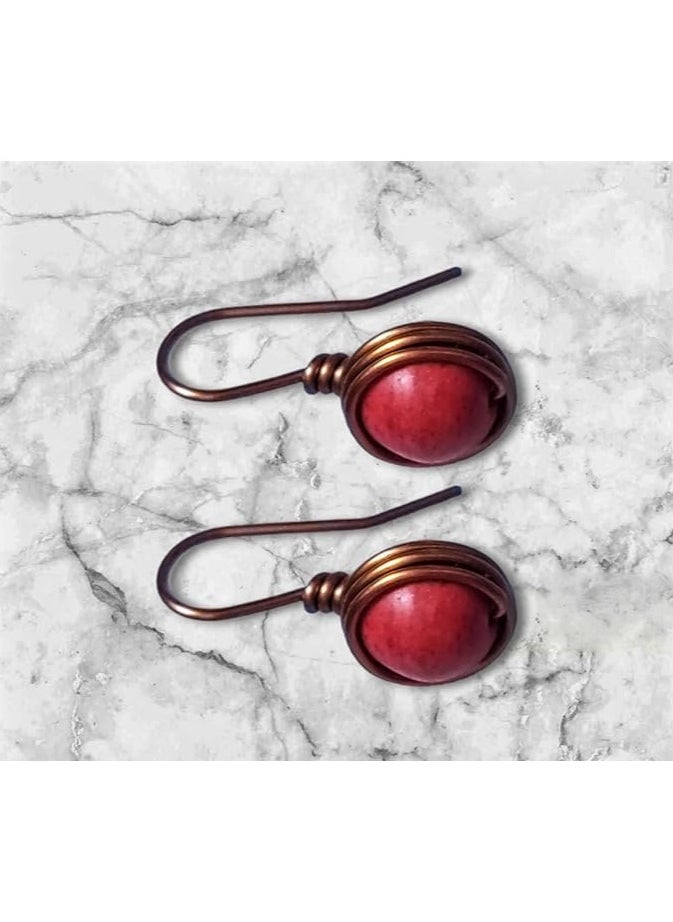 JC jimmycom Plated Copper wire and Stones Short Dangle Drop Earrings,Women earrings, earrings for women,earrings,earrings set unique,accessories,plated copper earrings  (Mallorca Red)  Length: 2.5 Cm ; Width: 1 Cm  , Weight: 4 grams  - Image 3