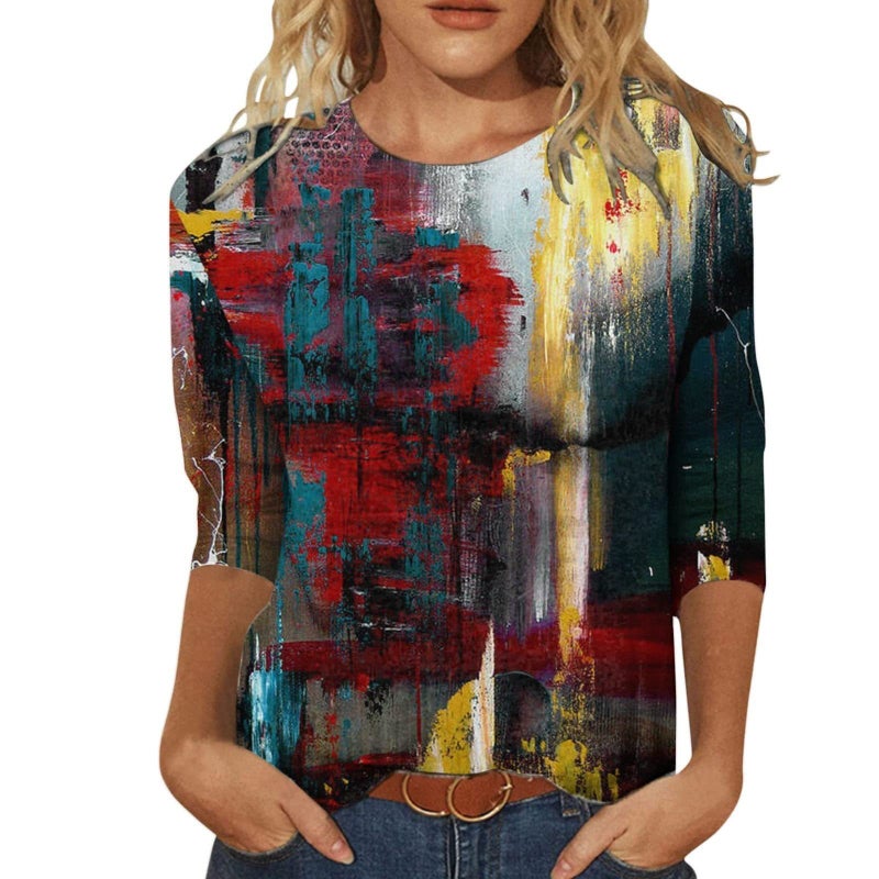 Women'S 3D Printed Crewneck 7-Sleeve T-Shirt - Image 1
