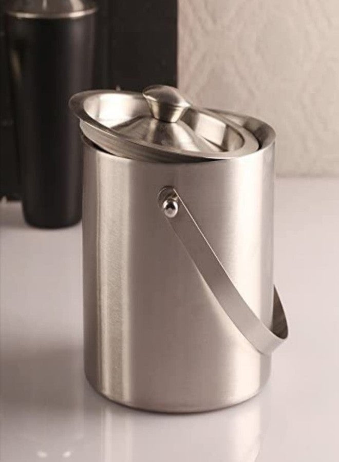 Proniks Premium Stainless Steel Ice Bucket (1.5L) with Tongs, Double Wall Insulated Bar Accessory, Brushed Metal Finish, Lid Included - Image 3