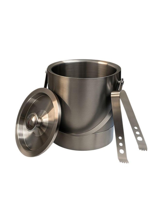 Proniks Premium Stainless Steel Ice Bucket (1.5L) with Tongs, Double Wall Insulated Bar Accessory, Brushed Metal Finish, Lid Included - Image 1