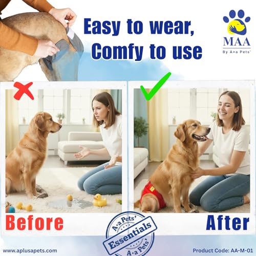 A+a Pets' MAA' Cotton Dog Underwear Diaper – Stretchable, Comfortable, Washable & Reusable (Red L) - Image 4