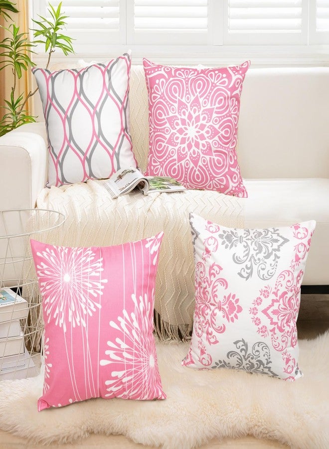 Coliuso Decorative Throw Pillow Covers 18x18 Set of 4, Pink and White Modern Simple Square Pillow Case Cushion Cover for Sofa Couch Farmhouse Living Room - Image 3