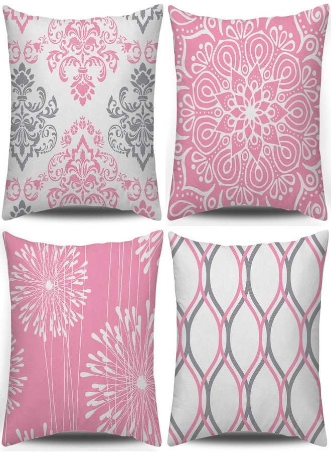 Coliuso Decorative Throw Pillow Covers 18x18 Set of 4, Pink and White Modern Simple Square Pillow Case Cushion Cover for Sofa Couch Farmhouse Living Room - Image 1