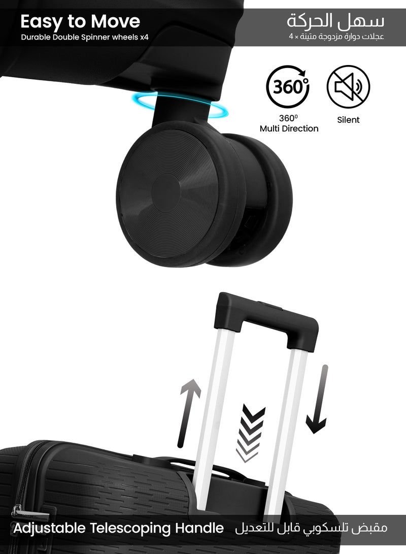 Parajohn Skyline Series Set of 2 Luggage| Small 10KG & Large 30KG Polypropylene 8 Wheel Trolley Hardsided Travel Suitcase - Jet Black - Image 4