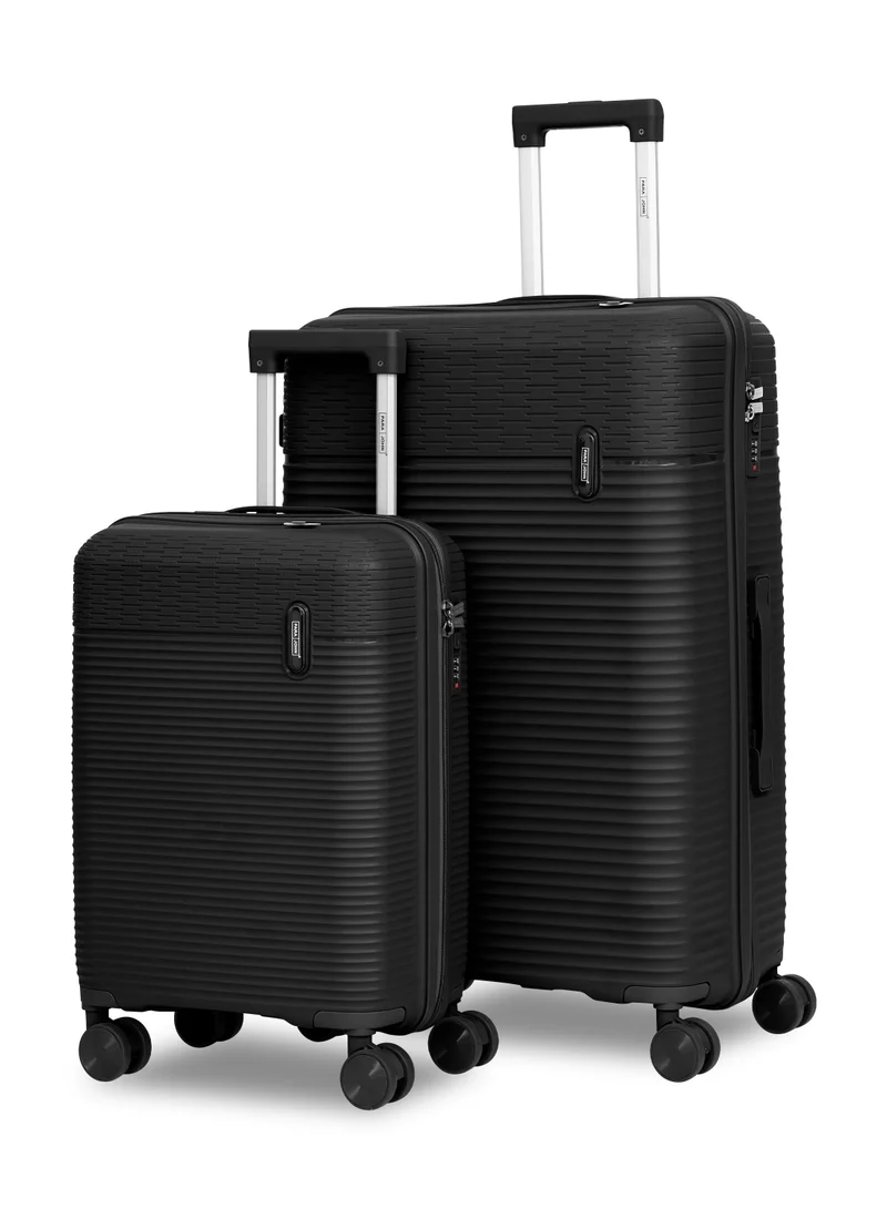 Parajohn Skyline Series Set of 2 Luggage| Small 10KG & Large 30KG Polypropylene 8 Wheel Trolley Hardsided Travel Suitcase - Jet Black