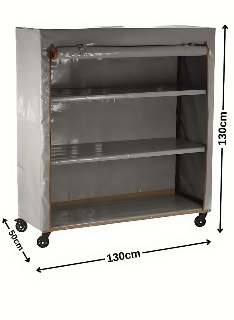 Bin Amaar Multi Tiers Dust Proof Rack Storage Portable Steel Stack able Storage Rack Cabinet Organizer Multipurpose Storage Rack 130x130x50cm Grey - Image 5
