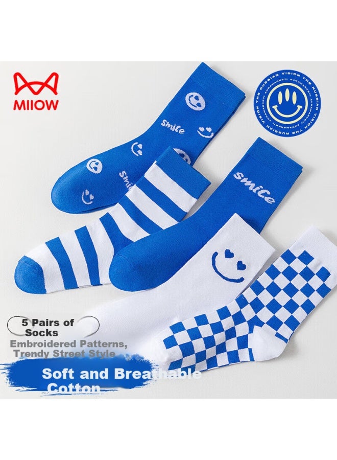 MIIOW 5 Pairs Women's Cotton Socks Mid-calf Socks Summer Long Tube Socks Klein Blue Trendy Socks Women One Size - Image 5