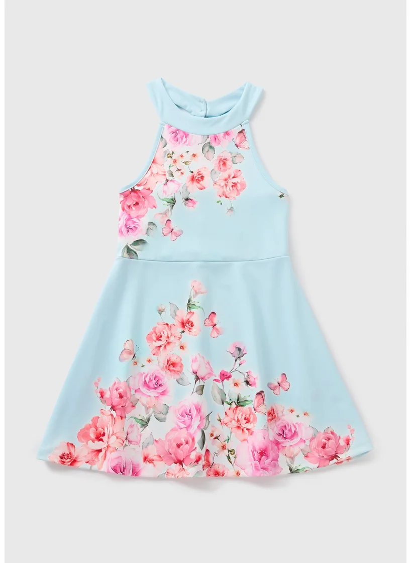 Matalan Girls Blue Floral Scuba Dress