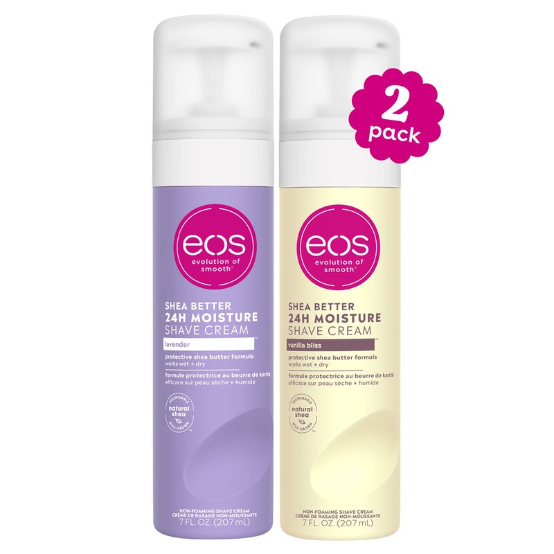 eos Shea Better Shaving Cream for Women - Variety Pack: Vanilla Bliss + Lavender | Shave Cream, Skin Care and Lotion with Shea Butter and Aloe | 24 Hour Hydration | 7 fl oz | Pack of 2 - Image 1
