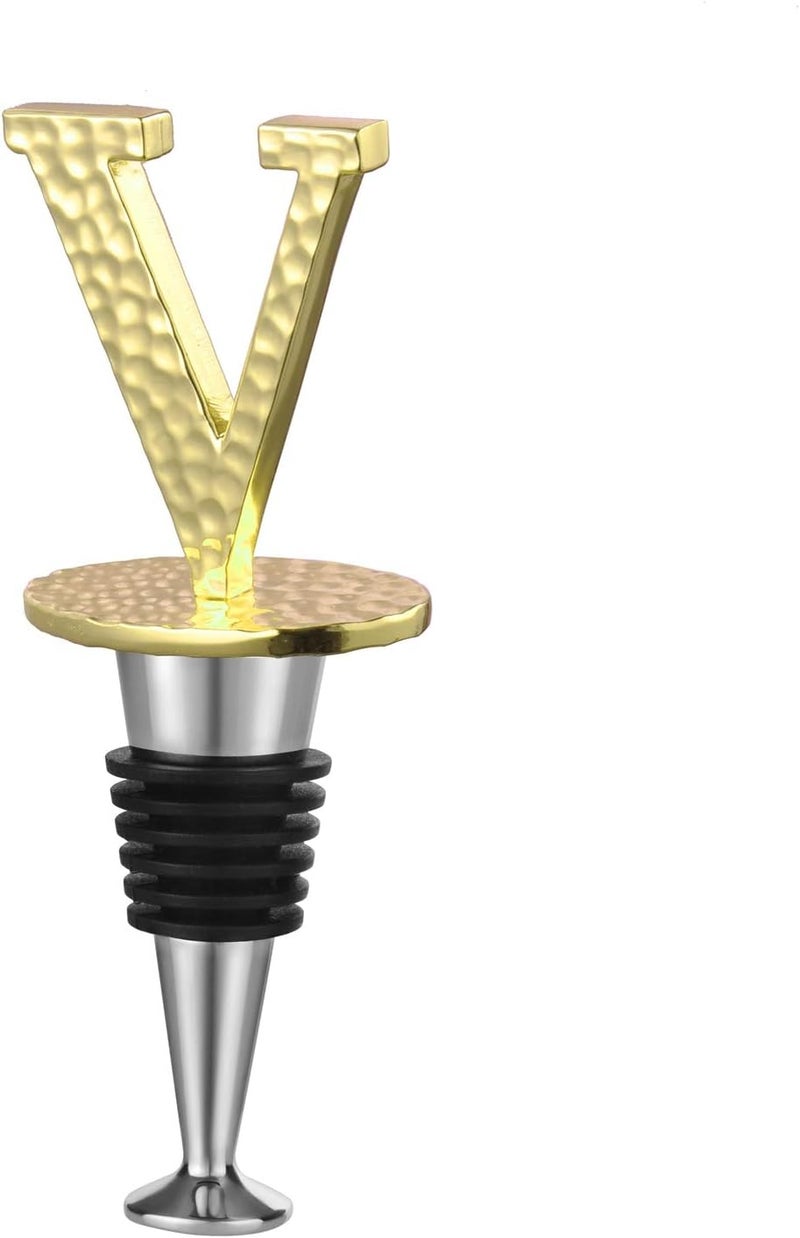 Miicol Wine Stopper, Prosecco Topper, Personalised Champagne Stopper, Gold Wine Accessories, Wine Lovers Gift, Monogram Gift, Letter V - Image 1