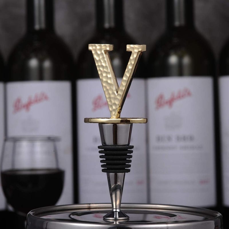 Miicol Wine Stopper, Prosecco Topper, Personalised Champagne Stopper, Gold Wine Accessories, Wine Lovers Gift, Monogram Gift, Letter V - Image 4