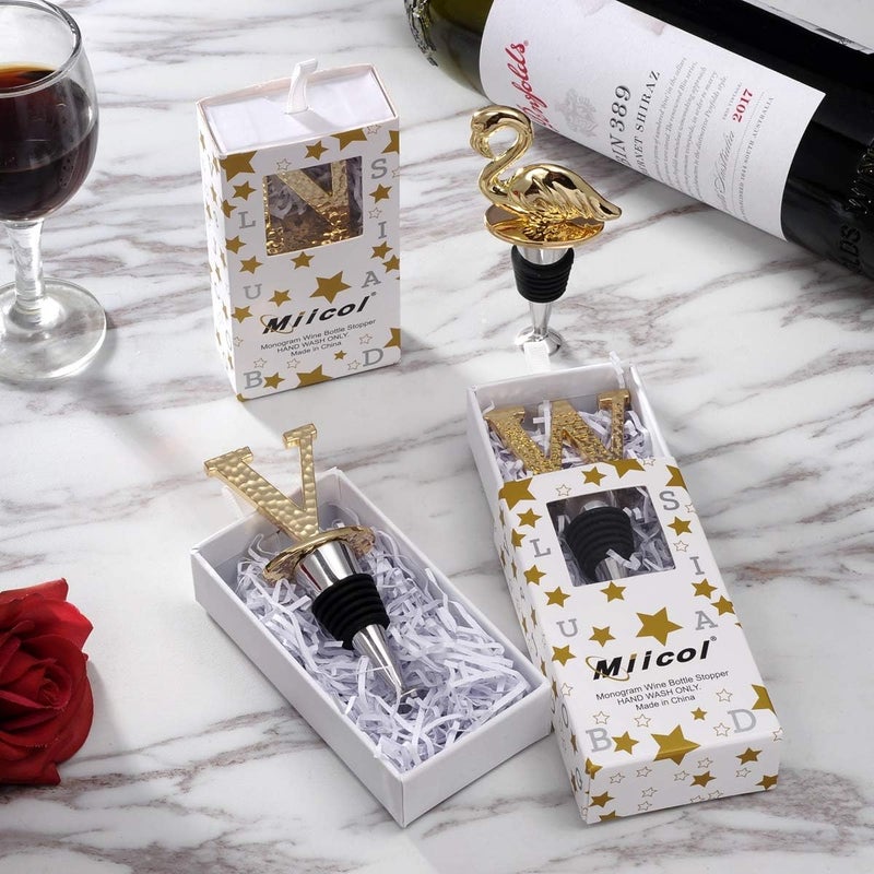 Miicol Wine Stopper, Prosecco Topper, Personalised Champagne Stopper, Gold Wine Accessories, Wine Lovers Gift, Monogram Gift, Letter V - Image 5