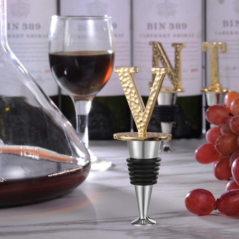 Miicol Wine Stopper, Prosecco Topper, Personalised Champagne Stopper, Gold Wine Accessories, Wine Lovers Gift, Monogram Gift, Letter V - Image 3