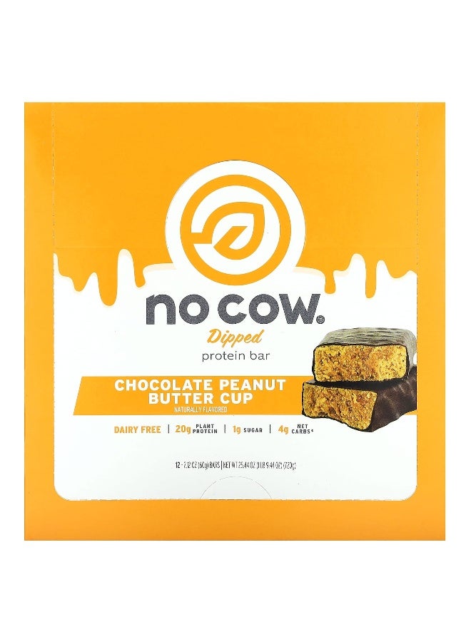 No Cow No Cow, Dipped Protein Bar, Chocolate Peanut Butter Cup, 12 Bars, 2.12 oz (60 g) Each - Image 1