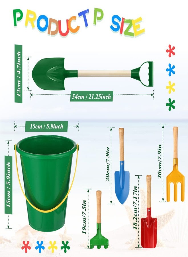 Jexine 12 Pcs Sand Buckets and Shovels for Kids Beach Sand Toys Bulk 12 Plastic Beach Buckets and 12 22 Inches Gardening Shovel with Wooden Handle Summer Toys for Boys and Girls, 4 Colors - Image 5