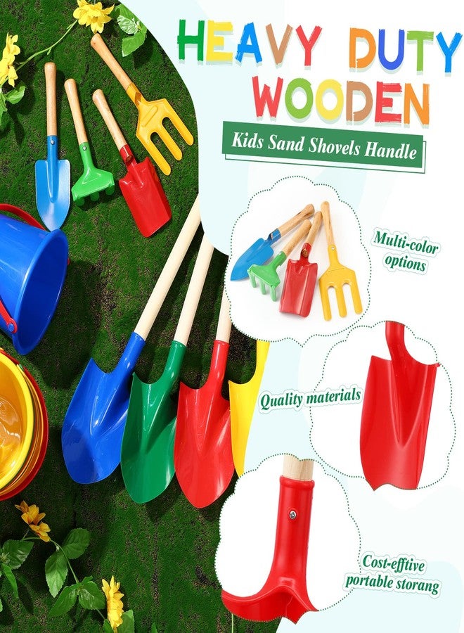 Jexine 12 Pcs Sand Buckets and Shovels for Kids Beach Sand Toys Bulk 12 Plastic Beach Buckets and 12 22 Inches Gardening Shovel with Wooden Handle Summer Toys for Boys and Girls, 4 Colors - Image 2
