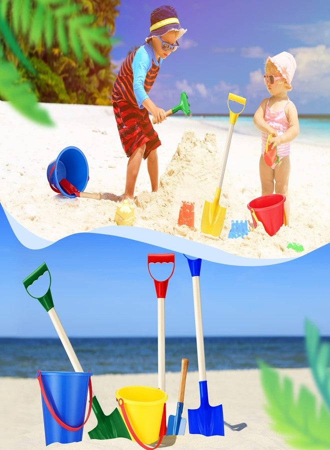 Jexine 12 Pcs Sand Buckets and Shovels for Kids Beach Sand Toys Bulk 12 Plastic Beach Buckets and 12 22 Inches Gardening Shovel with Wooden Handle Summer Toys for Boys and Girls, 4 Colors - Image 3