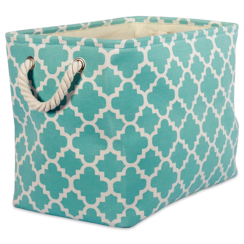 DII Polyester Container with Handles Lattice Storage Bin Small Aqua