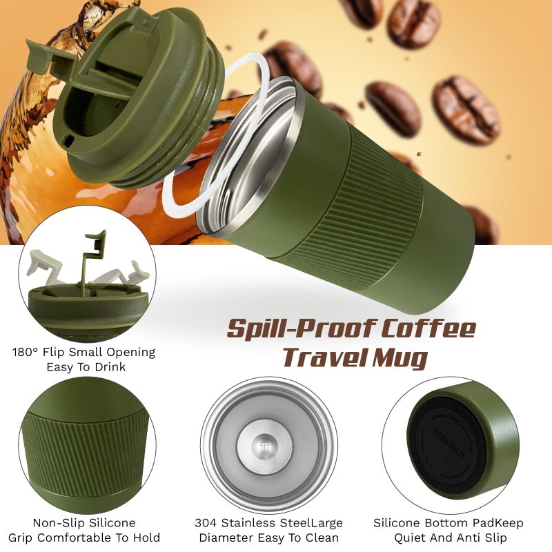 SPLMIFA Vacuum-Insulated Stainless Steel Travel Coffee Mug, Leak-Proof Reusable Coffee Cup with Lid - Keep Hot & Cold Drinks for Hours, Durable Insulated Tumbler for Men & Women(3rd-Green, 17OZ) - Image 3