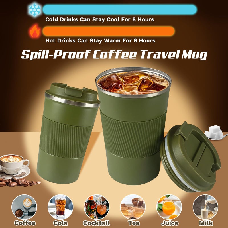 SPLMIFA Vacuum-Insulated Stainless Steel Travel Coffee Mug, Leak-Proof Reusable Coffee Cup with Lid - Keep Hot & Cold Drinks for Hours, Durable Insulated Tumbler for Men & Women(3rd-Green, 17OZ) - Image 2