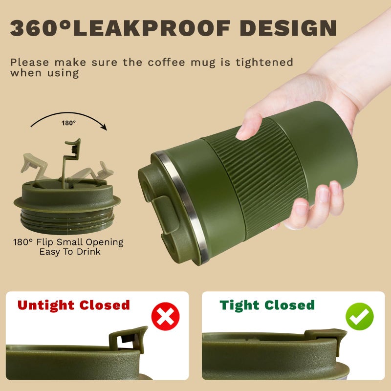 SPLMIFA Vacuum-Insulated Stainless Steel Travel Coffee Mug, Leak-Proof Reusable Coffee Cup with Lid - Keep Hot & Cold Drinks for Hours, Durable Insulated Tumbler for Men & Women(3rd-Green, 17OZ) - Image 5