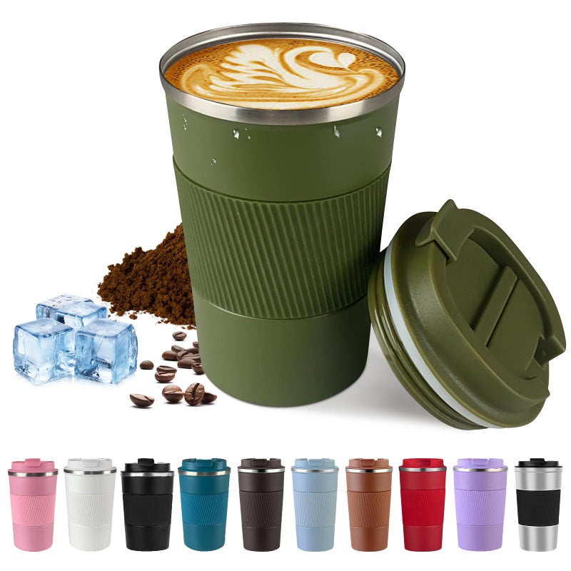 SPLMIFA Vacuum-Insulated Stainless Steel Travel Coffee Mug, Leak-Proof Reusable Coffee Cup with Lid - Keep Hot & Cold Drinks for Hours, Durable Insulated Tumbler for Men & Women(3rd-Green, 17OZ) - Image 1