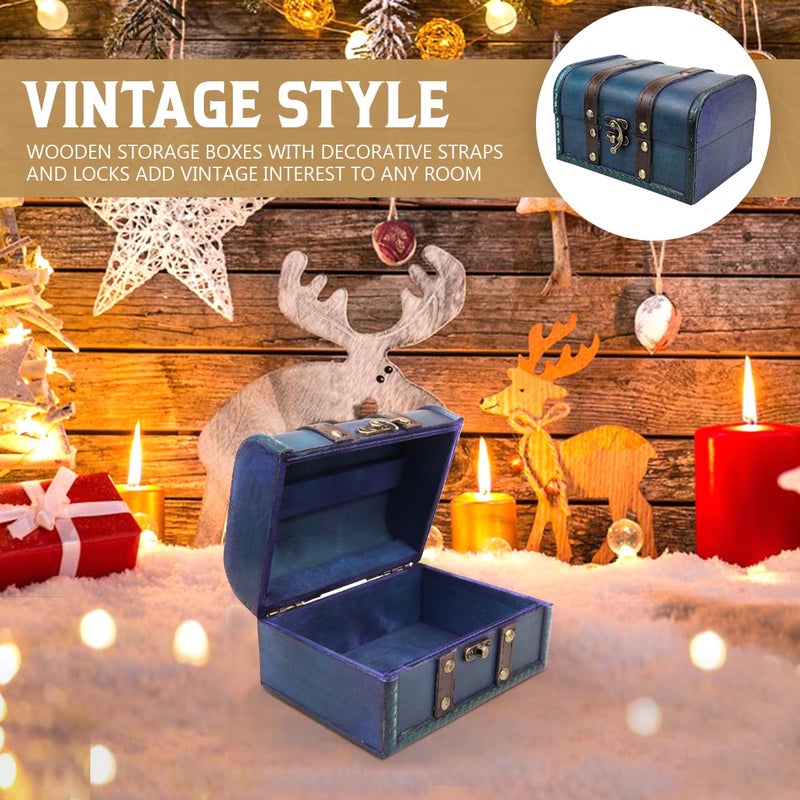 YOLUFER Wooden Vintage Treasure Chest Box with Lock and leather Surface Handmade Wooden Trinket Jewelry Case for Home Decoration (Green) - Image 4
