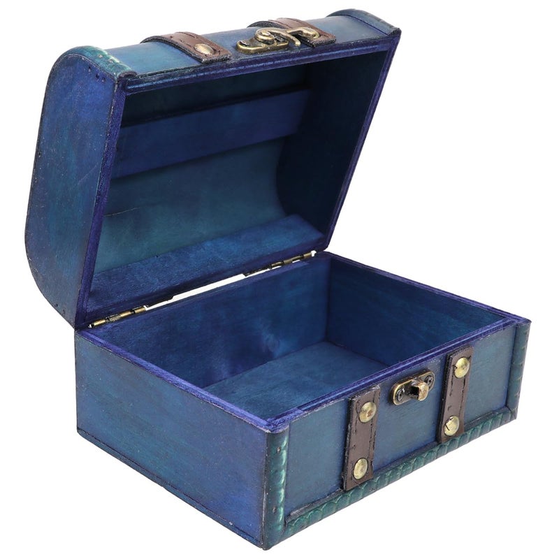 YOLUFER Wooden Vintage Treasure Chest Box with Lock and leather Surface Handmade Wooden Trinket Jewelry Case for Home Decoration (Green) - Image 1