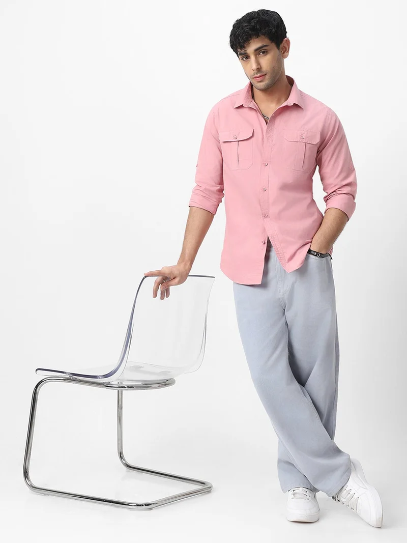 Urbano Fashion  Urbano Fashion Men's Pink Cotton Full Sleeve Regular Fit Casual Solid Shirt  | Best Price UAE