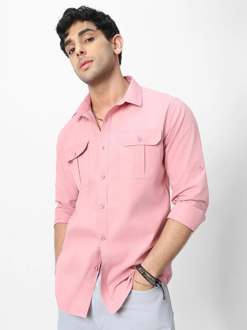 Urbano Fashion  Urbano Fashion Men's Pink Cotton Full Sleeve Regular Fit Casual Solid Shirt  | Best Price UAE