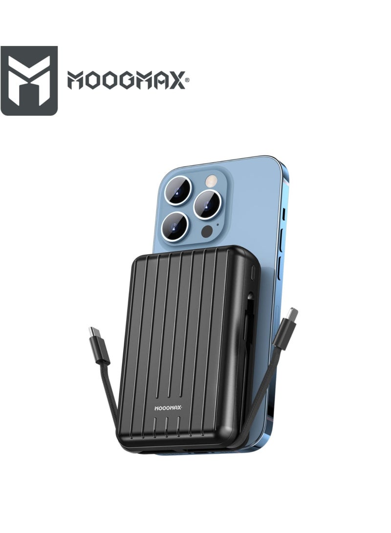 MOOGMAX MX219 MOOGMAX (prone) TRUNK SERIES RETRO  22.5W Magnetic Wireless Charger – 20000mAh High-Capacity Power Bank with 15W Output and Integrated Cables (BLACK) - Image 1