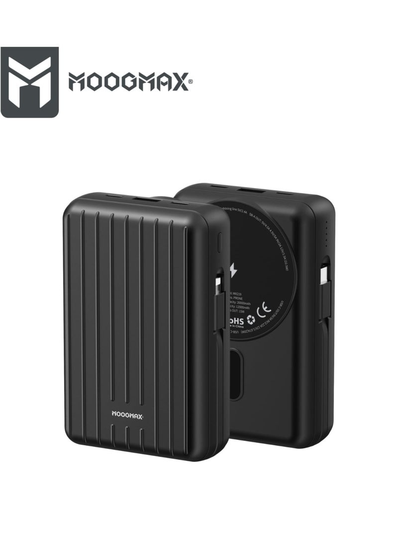 MOOGMAX MX219 MOOGMAX (prone) TRUNK SERIES RETRO  22.5W Magnetic Wireless Charger – 20000mAh High-Capacity Power Bank with 15W Output and Integrated Cables (BLACK) - Image 3