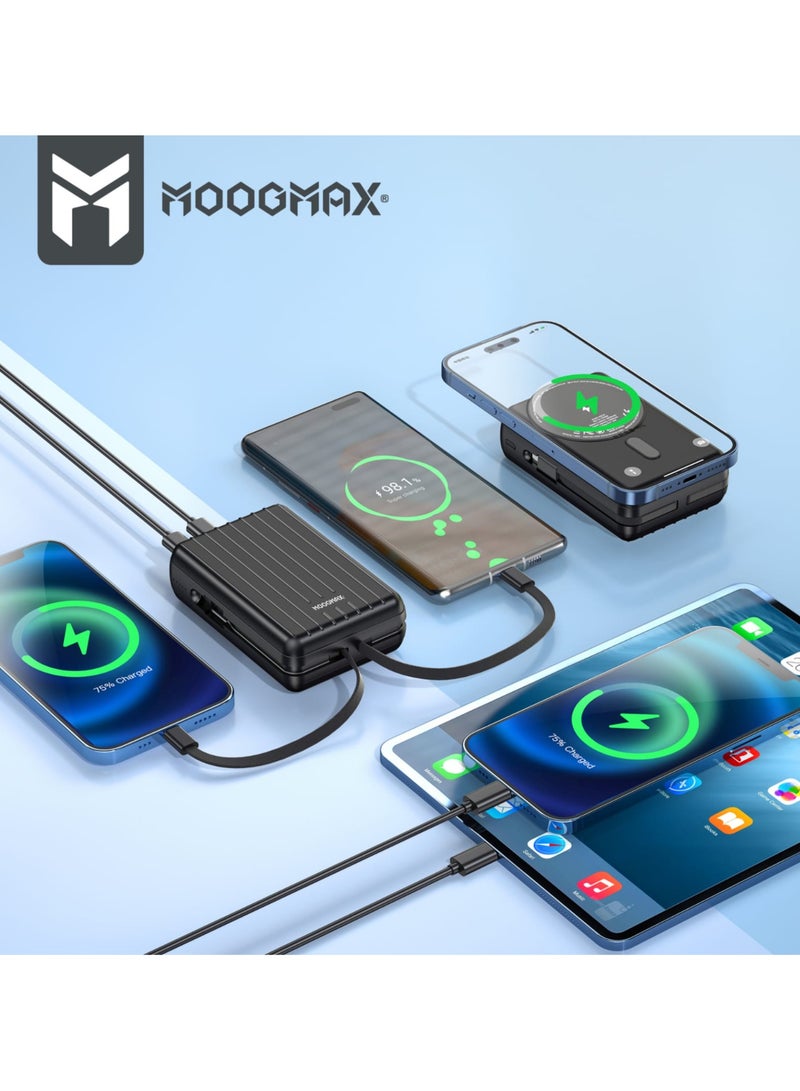 MOOGMAX MX219 MOOGMAX (prone) TRUNK SERIES RETRO  22.5W Magnetic Wireless Charger – 20000mAh High-Capacity Power Bank with 15W Output and Integrated Cables (BLACK) - Image 4