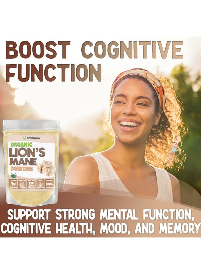 XPRS Nutra Organic Lion's Mane Mushroom Powder - Premium for Mental Clarity, Cognition and Immunity - Vegan Friendly (8 oz) - Image 2