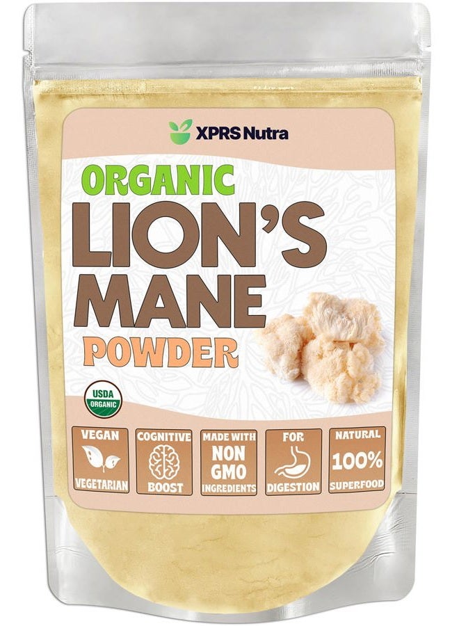 XPRS Nutra Organic Lion's Mane Mushroom Powder - Premium for Mental Clarity, Cognition and Immunity - Vegan Friendly (8 oz) - Image 1