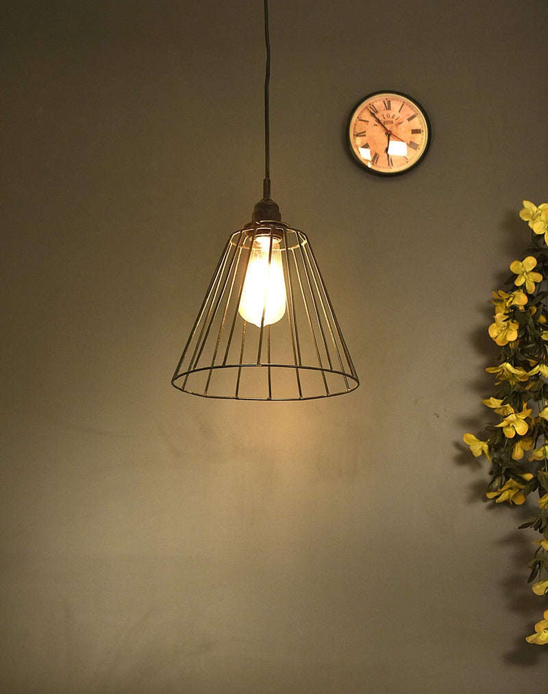 tu casa HG-12 Triangle Metal Wire Pendant Light | E27 Iron Holder Hanging Lamp 9x9.5x29 cm | Modern Ceiling Light for Home, Café, Restaurant & Office | Corded Electric (Bulb Not Included) - Image 2