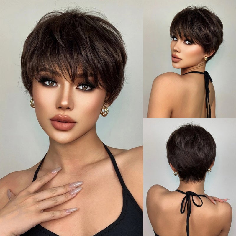 Women's Wig 1 Pc Ss193 Premium High-Temperature Synthetic Material - Natural-Looking Fluffy Texture Short Layered Pixie Cut Wig for Summer Daily Wear Youthful Style Seekers - Image 1