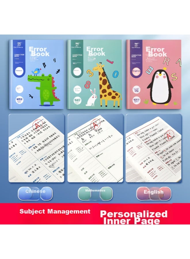 Cat Prince دفتر الأخطاء الرياضية لمدرسة ماوتايزي الابتدائية، دفتر تصحيح تدوين الملاحظات باللغتين الصينية والإنجليزية للصفوف الإعدادية من 1 إلى 3، دفتر تسجيل الواجبات المنزلية، منظم تجميع الأخطاء، دفتر تصحيح الأخطاء - Image 3