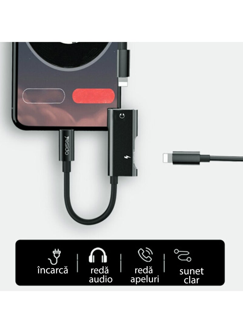 Yesido - Audio Cable Adapter (YAU12) - Lightning to 2x Lightning - Black - Image 1