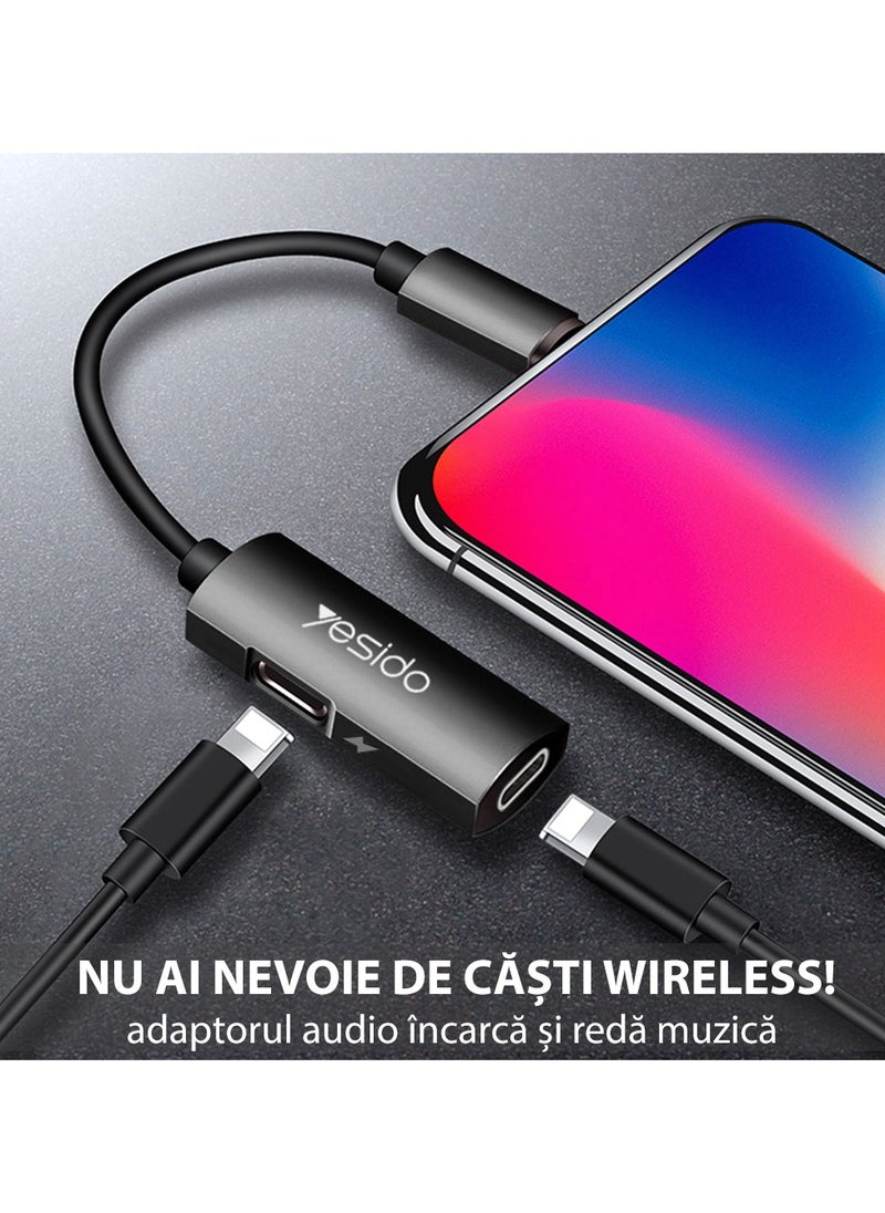 Yesido - Audio Cable Adapter (YAU12) - Lightning to 2x Lightning - Black - Image 1